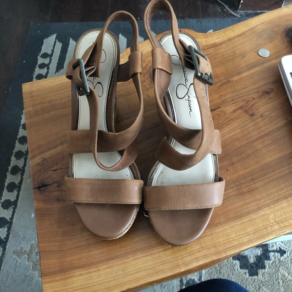 Jessica Simpson woven leather wedge sandals